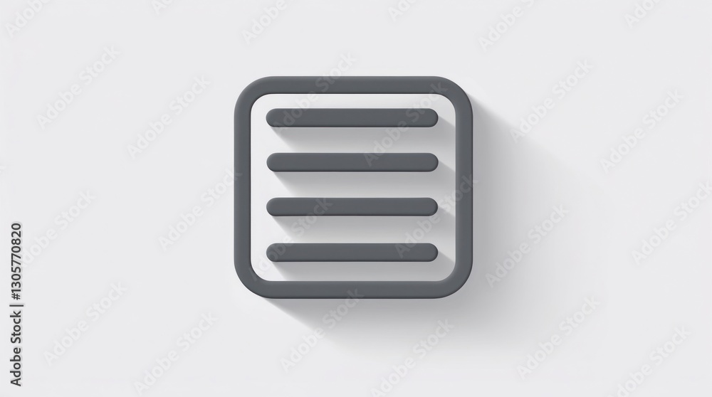 Minimalist 3D Menu Icon with Rounded Corners and Horizontal Lines - Ideal for User Interface De Minimalist 3D Menu Icon with Rounded Corners and Horizontal Lines - Ideal for User Interface De