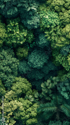 Aerial perspective showcasing lush vegetation, highlighting verdant greenery and thriving botanical diversity from above