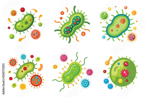 Set of Bacteria Vector Illustration Isolated on a White Background