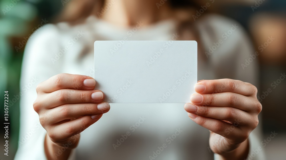 Empty card held by hands in high-resolution closeup shot Empty card held by hands in high-resolution closeup shot
