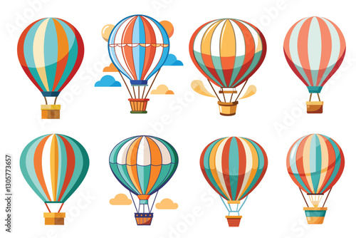 Set of Hot air balloon Vector Illustration Isolated on a White Background