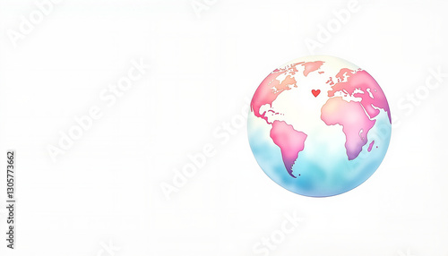 Minimalist Earth illustration with heart in pastel tones with copy space, love for nature