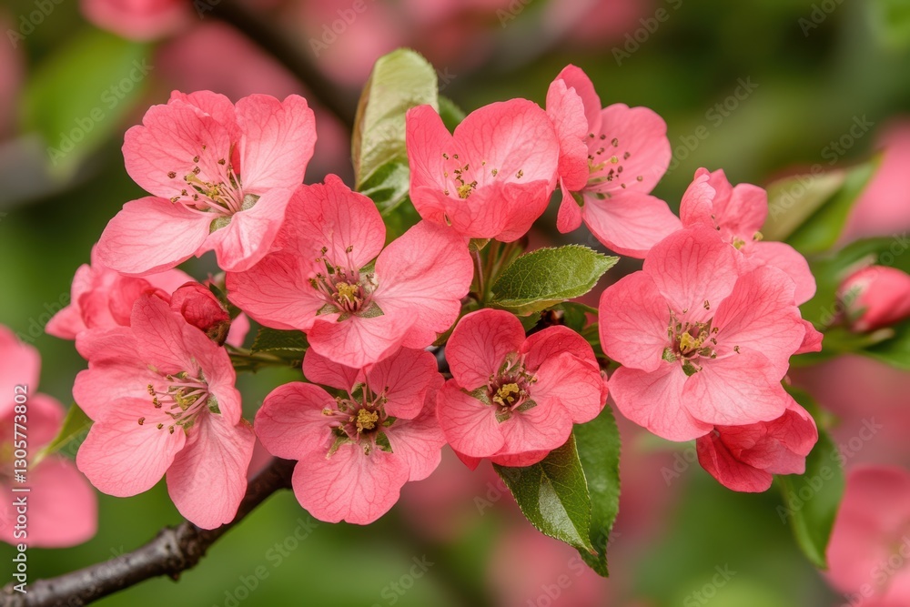 Obraz premium A detailed view of a pink flower blooming on a tree branch.