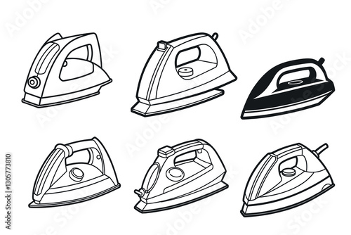 Iron vector silhouette line art Set