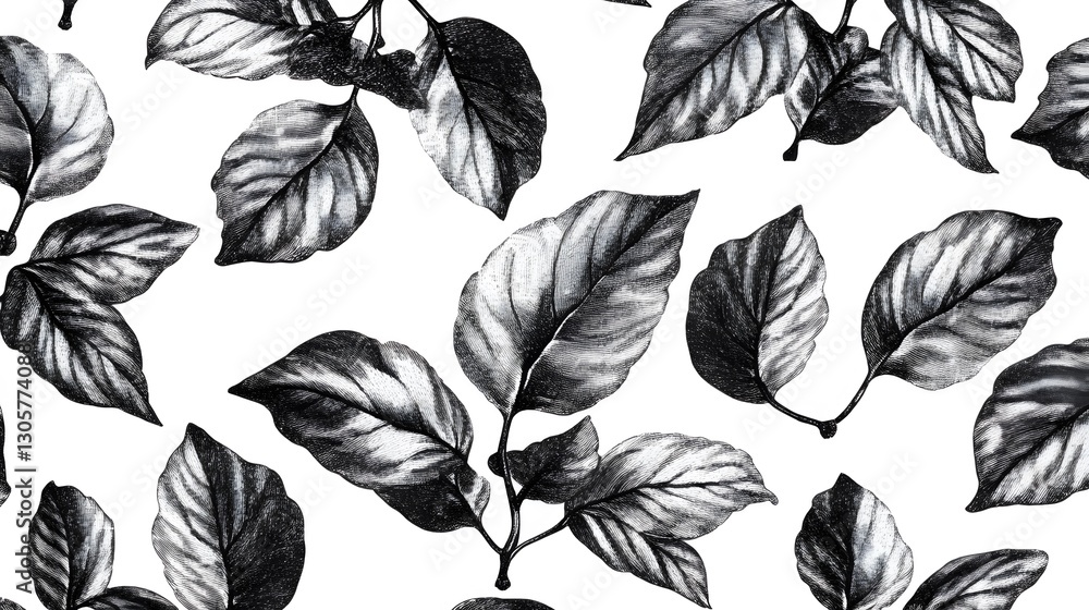 Elegant Monochrome Botanical Leaf Pattern Seamless Design Elegant Monochrome Botanical Leaf Pattern Seamless Design