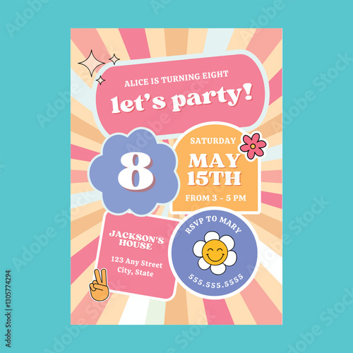 Canvas Print Let's Party Retro Groovy Invitation