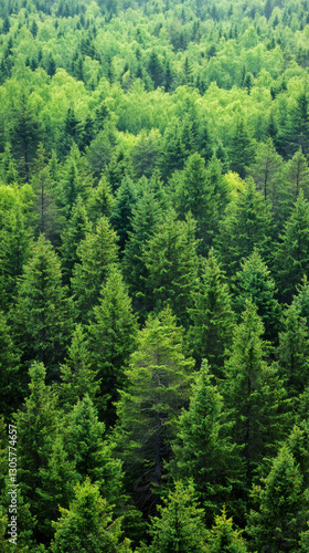 Dense coniferous forest creates a mesmerizing blanket of green, showcasing the beauty and tranquility of nature