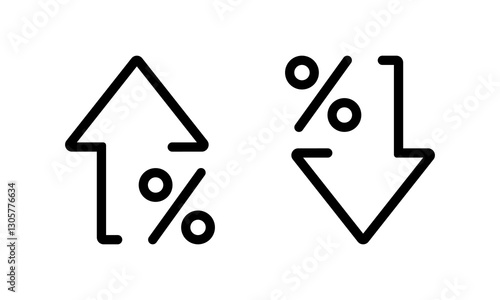 Percent arrow up and down icon isolated on white background. Percentage growth and decline sign symbol