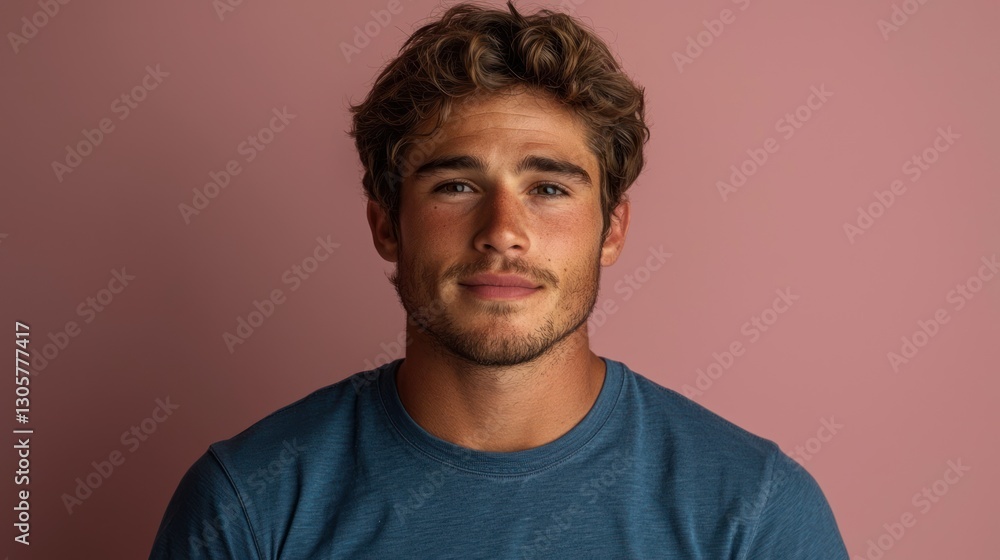Studio portrait of a man against a pink background. Possible use for social media or lifestyle magazine Studio portrait of a man against a pink background. Possible use for social media or lifestyle magazine