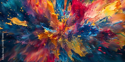 Marketplaces and social networking advertising layouts with vibrant colourful watercolour splashes bursting over a graphic basis, Generative AI.