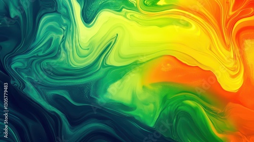 Fototapeta Naklejka Na Ścianę i Meble -  Wallpaper of liquid swirls in bold hues of lime green tangerine and ultramarine forming psychedelic ripple effects