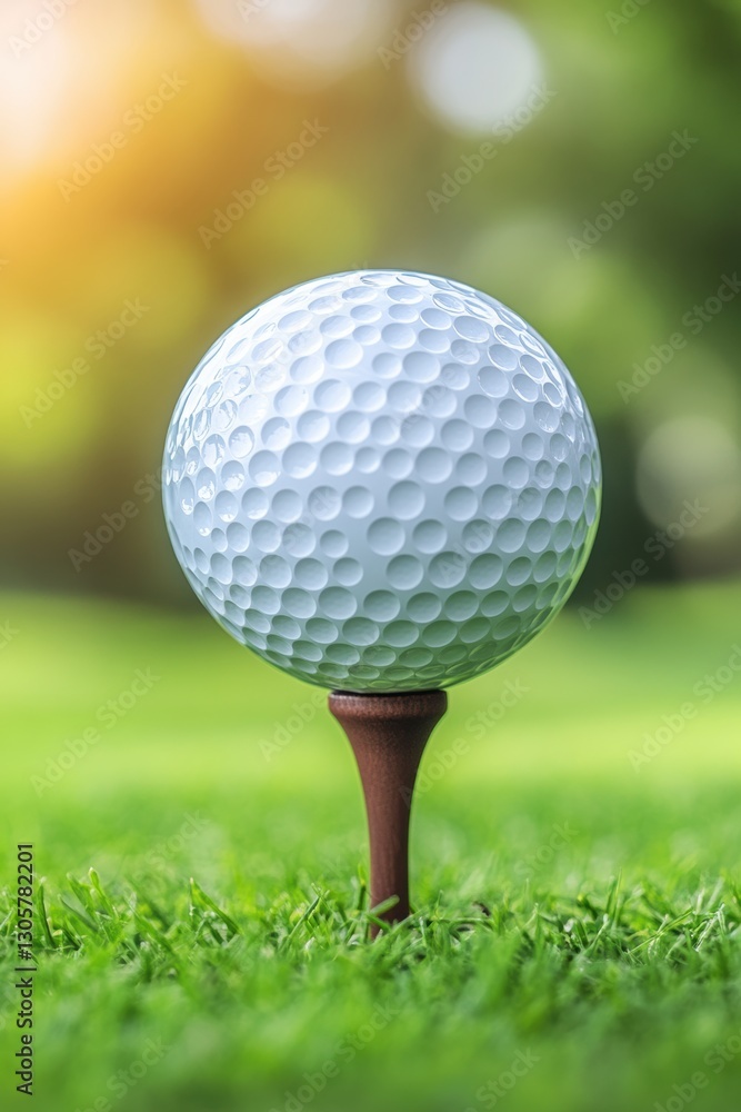 Closeup view of golf ball on green grass lawn Closeup view of golf ball on green grass lawn