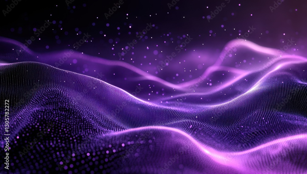 Abstract Purple Waves with Sparkling Particles Floating in a Dreamy, Ethereal Background for Digital Art and Design Concepts Abstract Purple Waves with Sparkling Particles Floating in a Dreamy, Ethereal Background for Digital Art and Design Concepts