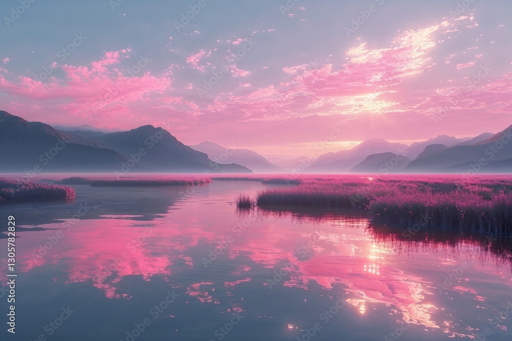 Fototapeta premium Ethereal Pink Glimmering Light Reflections in a Tranquil Abstract Landscape
