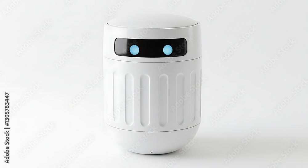 Modern White Robot Design with Glowing Blue Eyes on White Background Modern White Robot Design with Glowing Blue Eyes on White Background