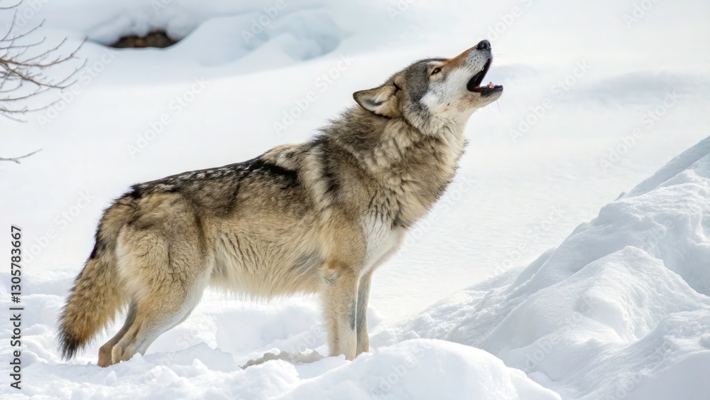 Howling Wolf in Snowy Wilderness - Winter Wildlife Photography - Majestic Arctic Animal Image Howling Wolf in Snowy Wilderness - Winter Wildlife Photography - Majestic Arctic Animal Image