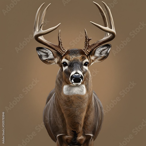 Watercolor Painting of a Majestic White-Tailed Deer Buck Head.
