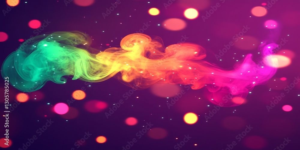 Iridescent Smoke Emanating Over a Violet Backdrop with Bokeh Lights Iridescent Smoke Emanating Over a Violet Backdrop with Bokeh Lights