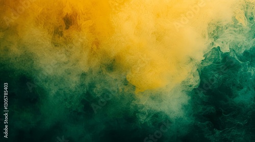 Golden yellow and emerald green abstract mist, vibrant and bold with subtle cloud-like blending