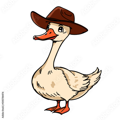 goose wearing a cowboy hat cartoon illustration