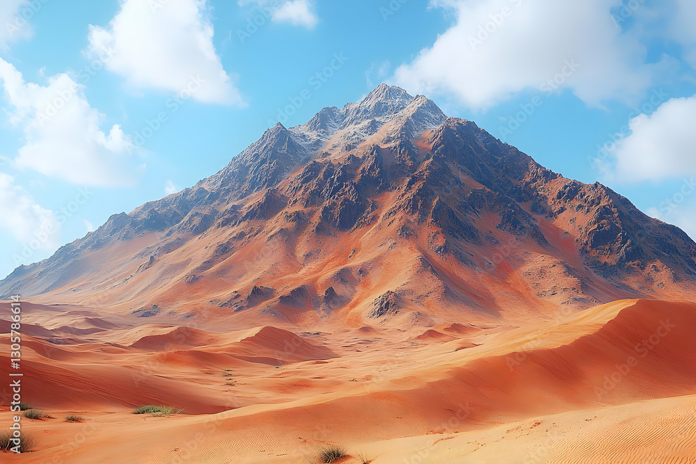 Naklejka premium Red Desert Mountain Landscape With Snow