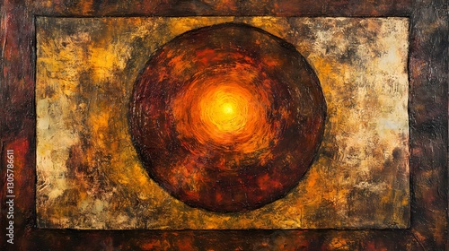 Abstract Burning Sun Circle Painting Warm Color Palette