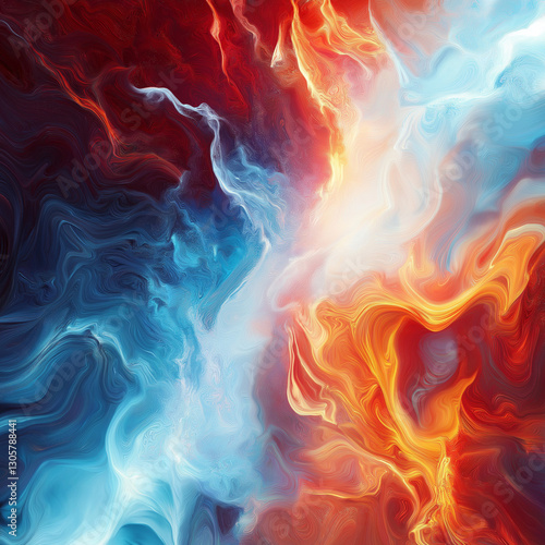 Fiery Ice Collision: Abstract Art Dynamic Fusion of Contrasting Elements, Bold Colors, and Powerful 