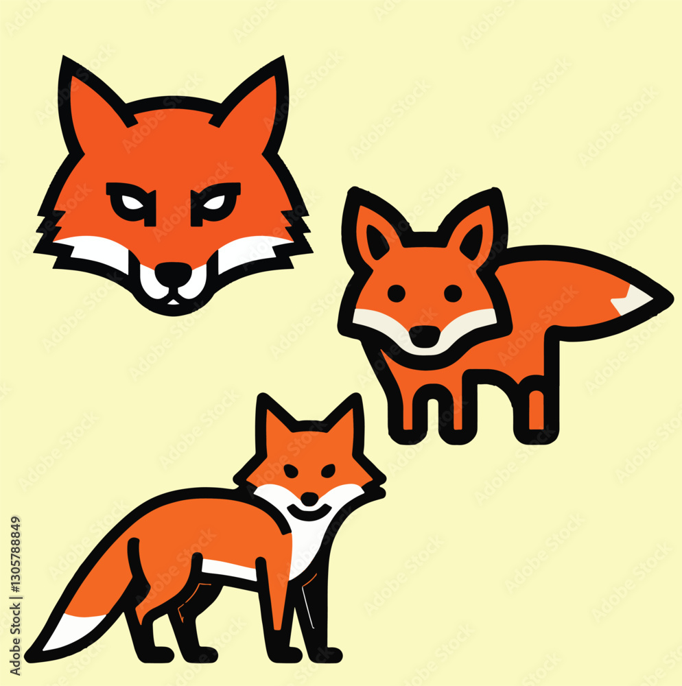 Fototapeta premium Cute Fox Cartoon Icons