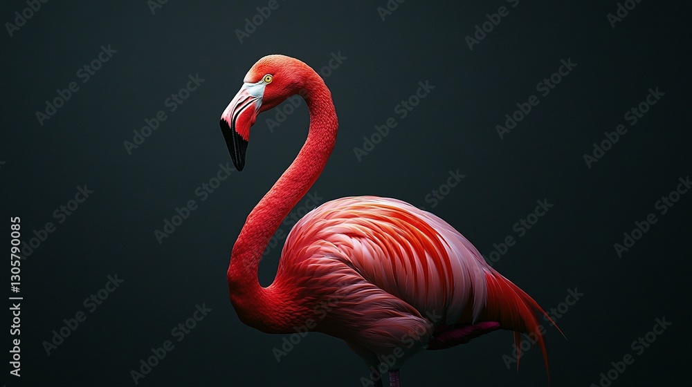 Obraz premium A beautiful vibrant flamingo stands gracefully against a dark background