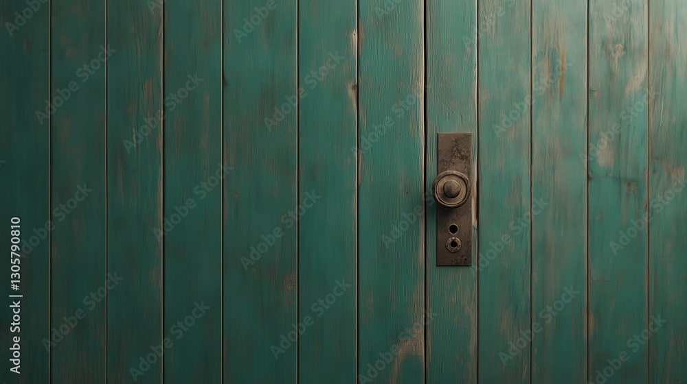 Fototapeta premium Vintage teal wooden door with old metal handle
