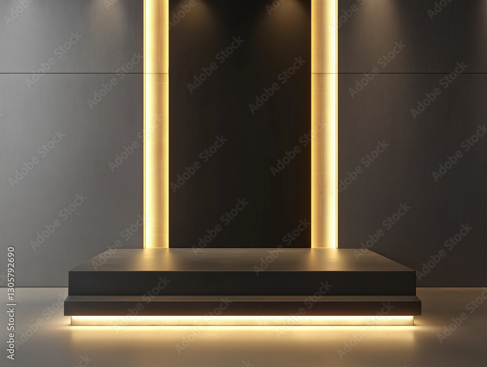 Modern Corporate Keynote Podium with LED Side Lighting, Elegant Presentation Stage Setup for Modern Corporate Keynote Podium with LED Side Lighting, Elegant Presentation Stage Setup for