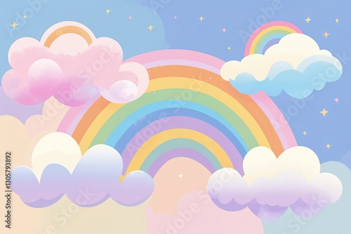 Pastel Rainbow Clouds Cheerful Illustration of Happiness and Joy