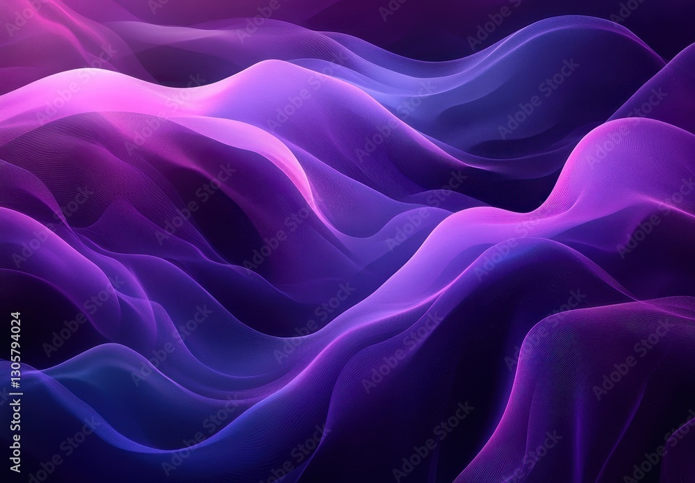 Obraz premium Abstract waves of purple and blue colors flowing through a serene digital landscape with soft curves and smooth gradients for artistic backgrounds and wallpapers