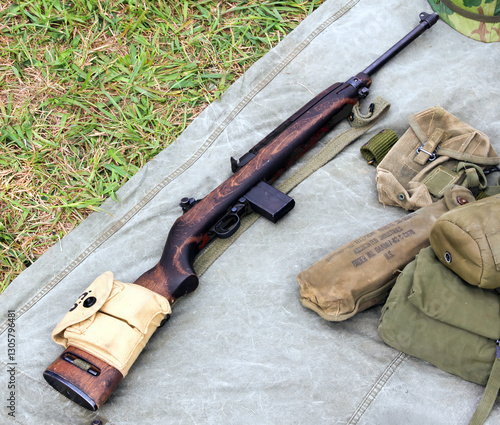 WWII Era Carbine With Pouches On The Stock