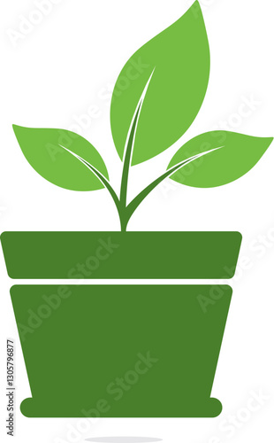 Flower pot and plant logo. Growth vector logo.	
