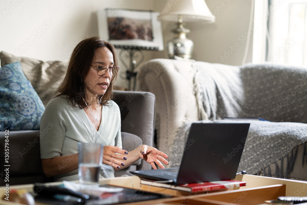 woman comfortably working from home on laptop woman comfortably working from home on laptop