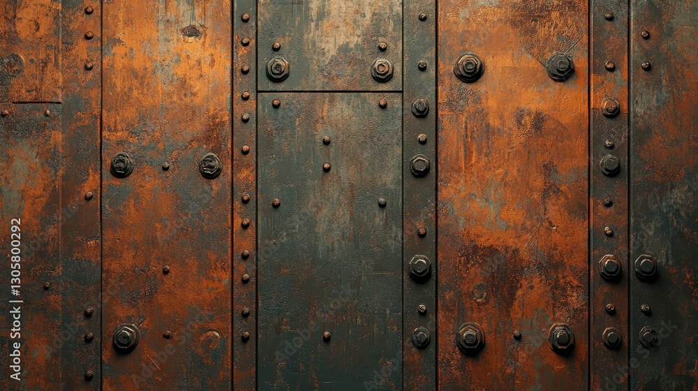 Fototapeta premium Rusty industrial wallpaper with aged metal sheets and comic-style ink shading