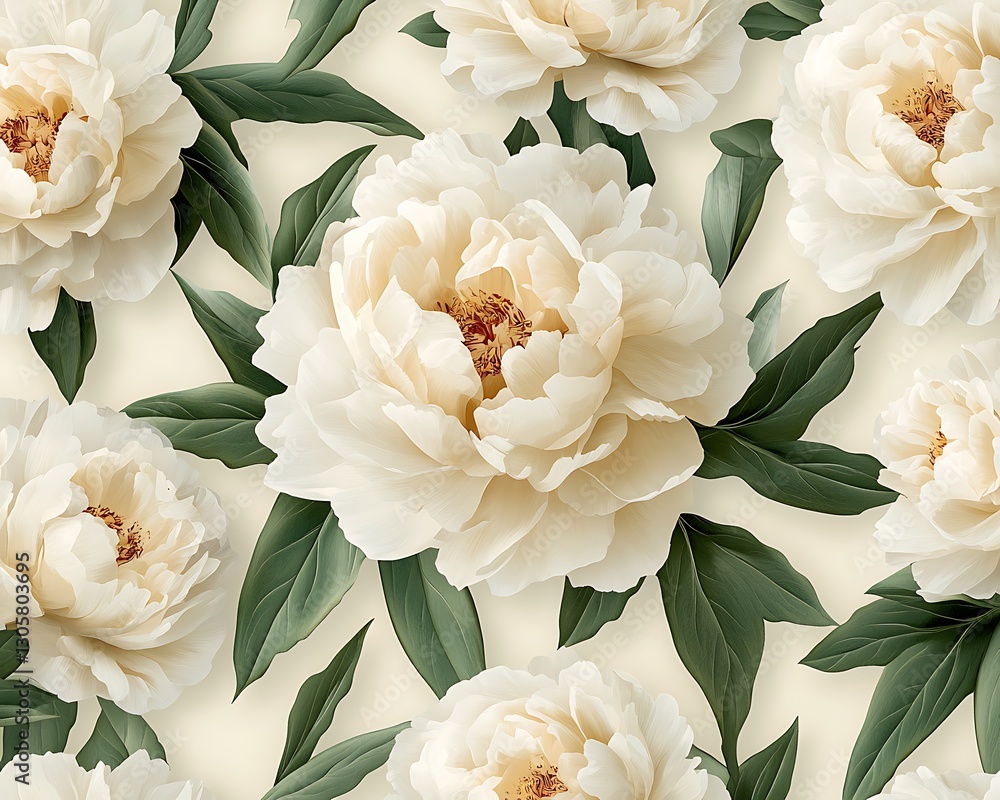 Fototapeta premium Cream Peonies Floral Seamless Pattern