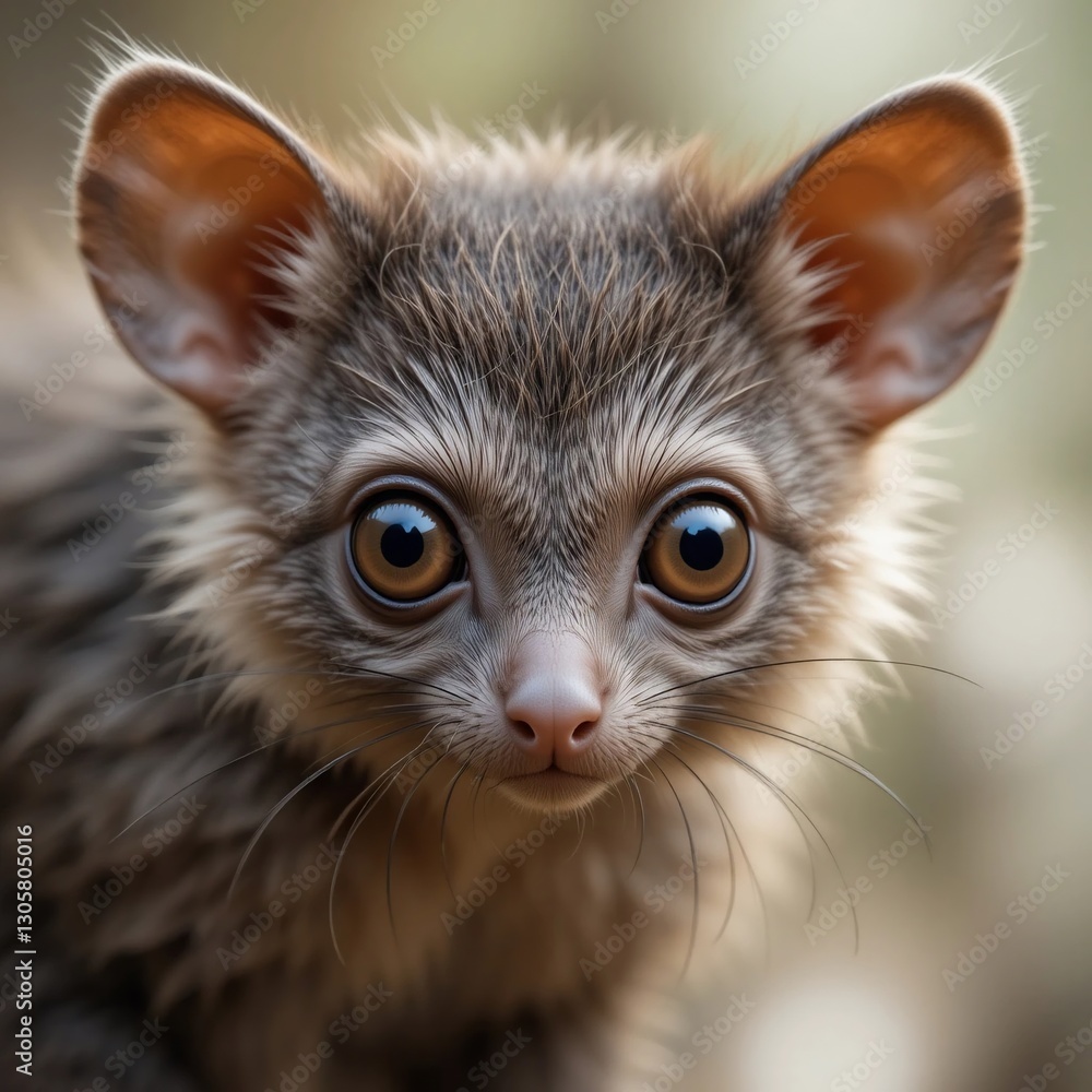 Fototapeta premium Adorable Baby Bushbaby Portrait Close up of a Young Galago s Curious Face