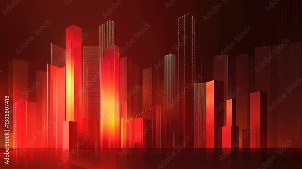 Futuristic wealth management concept with a professional histogram and a bold red growth indicator. Futuristic wealth management concept with a professional histogram and a bold red growth indicator.