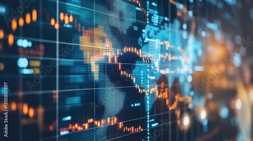 Global economy innovation with digital transactions, AI-powered market trends, and growing wealth.