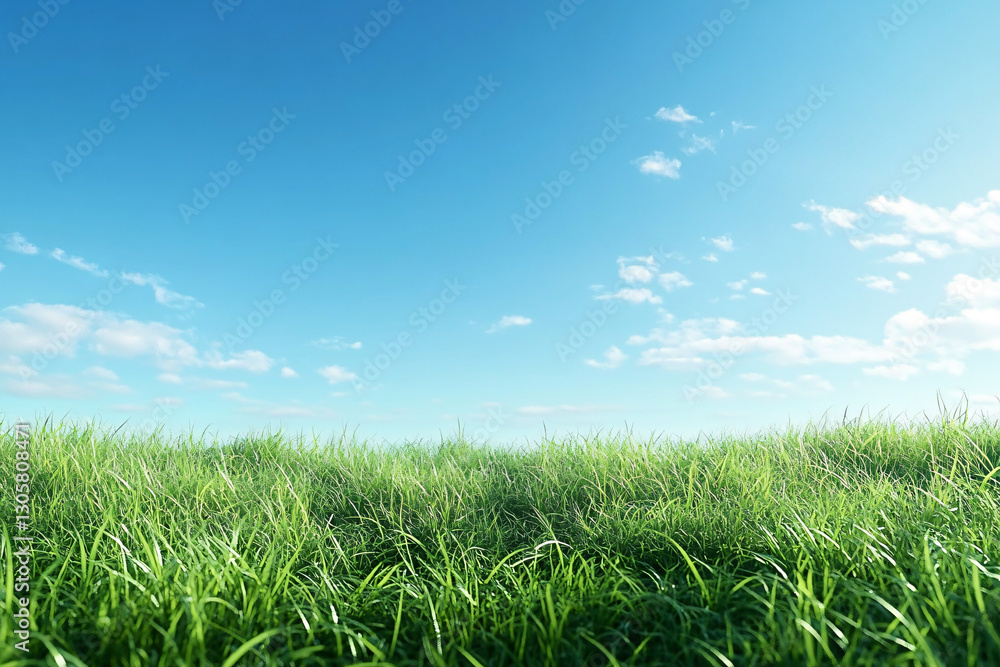 A peaceful, photorealistic image of lush green grass under a clear blue sky, ideal for nature-themed designs, outdoor events, and summer holidays. A peaceful, photorealistic image of lush green grass under a clear blue sky, ideal for nature-themed designs, outdoor events, and summer holidays.