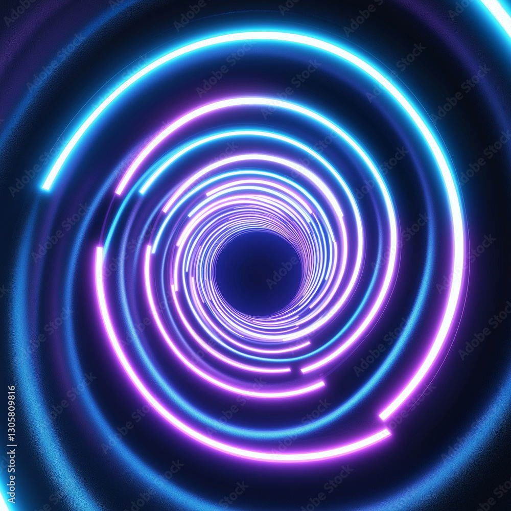 Fototapeta premium Glowing Neon Spiral Tunnel: Vortex of Energy, Futuristic Abstract Background, Digital Art, Sci-Fi, 