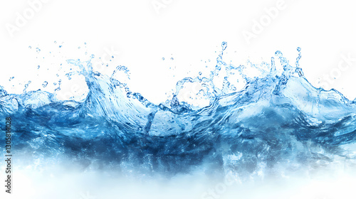 A dynamic splash of blue water isolated on white background, showcasing fluid movement and texture against a white background. Tranquil - Lake. Illustration