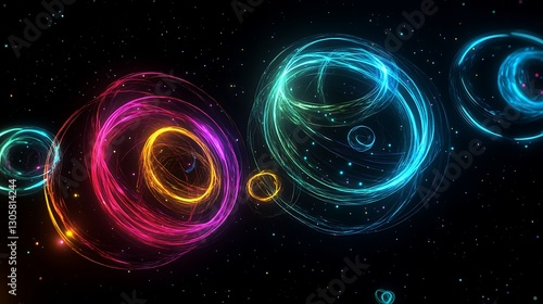 Orbit like shapes s p d orbitals in glowing colors referencing the solved hydrogen wavefunctions minimal cosmic black background photo