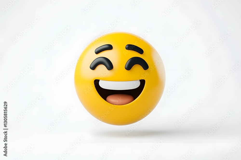 Fototapeta premium Cheerful 3D Yellow Emoji Figure with Beaming Smile Against White Backdrop