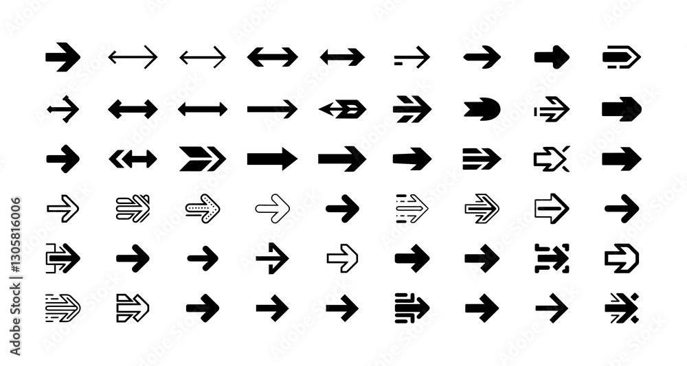 Naklejka premium Arrow Icons Set - Black Silhouette Directional Symbol Collection
