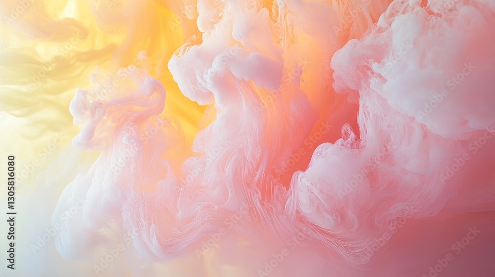 Fototapeta premium Soft pastel pink and pale yellow clouds, delicate and light with smooth flowing transitions