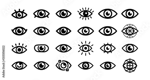 Eye Icons Set - Black Silhouette Vision and Surveillance Symbols Collection