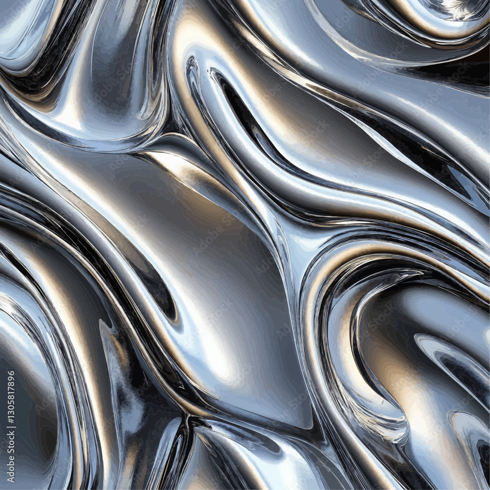 sleek abstract vector illustration depicting liquid metal with realistic reflections and smooth metallic waves. Futuristic design with chrome textures and fluid forms, blending technology and elegance sleek abstract vector illustration depicting liquid metal with realistic reflections and smooth metallic waves. Futuristic design with chrome textures and fluid forms, blending technology and elegance